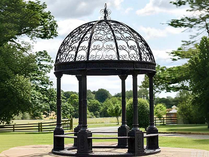 metal gazebo, garden gazebo, Victorian stained glass greenhouse, White metal gazebo for wedding YSGH-121, stained glass window